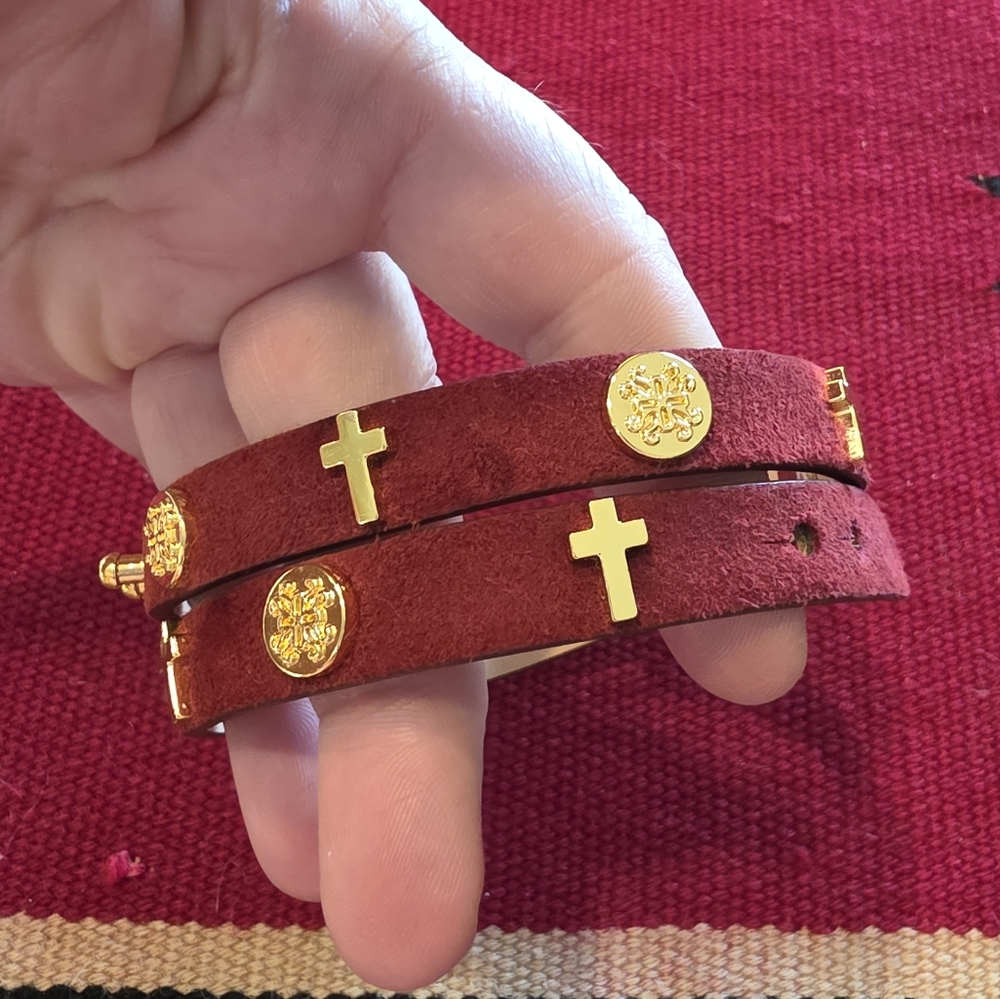 Burgandy And Gold Rustic Cuff Wrap Bracelet